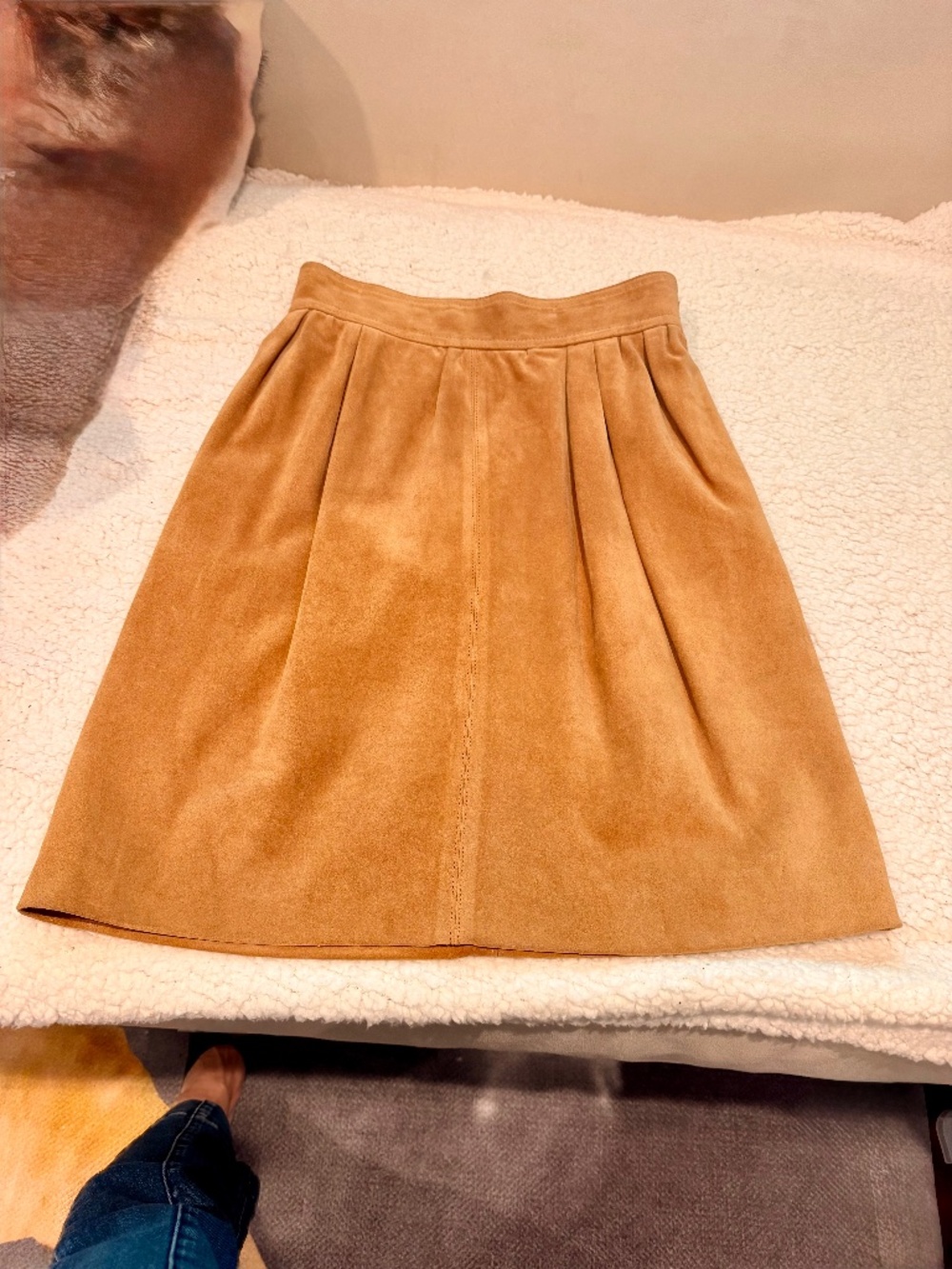 Yves Saint Laurent Camel Tan Suede Midi Skirt